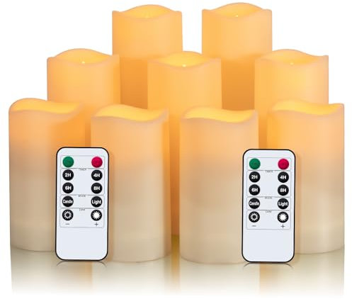 Ulanox LED Kerzen Outdoor flackernde flamme mit Timerfunktion & Fernbedienung für Weihnachten, Halloween, Geburtstag, 9er Set, 10cm, 12.5cm, 15cm