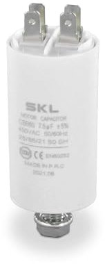 DEKAROX Condensateur universel 7,50 µF 450 V Ø 30 x 57 mm avec connecteurs AMP 6,3 mm vis de fixation M8 CBB60 Condensateur de démarrage et de course pour appareils électroménagers