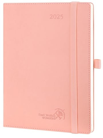POPRUN Kalender 2025 Wochenplaner Softcover mit PU-Leder, ca. A5 (22 x 16,5 cm), 12-Monate-Terminplaner (Jan.2025-Dez.2025) 1 Woche 2 Seite mit 100 GSM Zertifiziertem Papier - Rosa