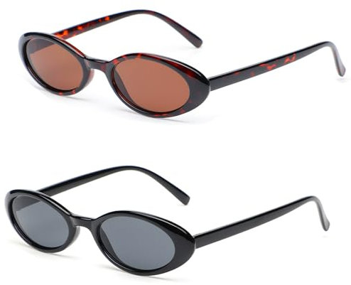 IWTBNOA 2 Stück Vintage Oval Sonnenbrille, Sonnenbrille Damen, 90er Retro Sonnenbrille, Party Sonnenbrille für Frauen und Herren, Mode Sonnenbrille, UV400 Schutz Sunglasses
