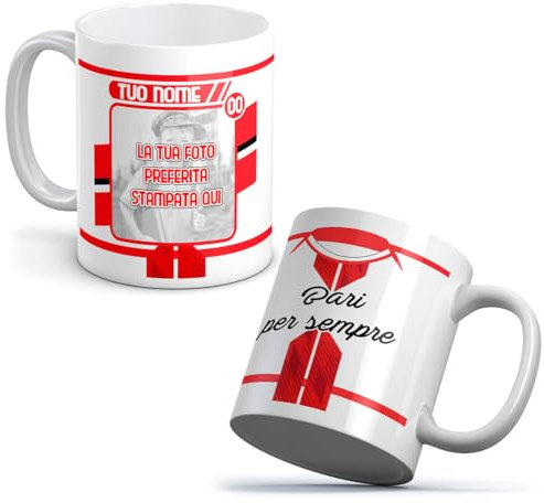 quickgadget Idea Arredo Casa regalo Tazza Sport in ceramica sport per tifoso calcio Bari, personalizzato con FOTO + Nome e Numero
