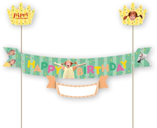 DH-Konzept Kuchenbanner Pippi Langstrumpf 23cm, 1 Stück, Rot, Holz, Geburtstag