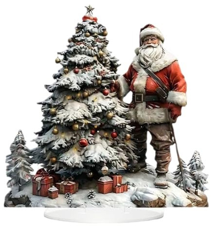 Decorazione natalizia 2D in acrilico, decorazione da tavola con statuette di Babbo Natale, vassoio a più livelli per vacanze, statuette di Babbo Natale in stile fattoria, ornamento di Babbo Natale