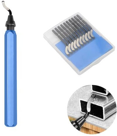 Deburring Tool Set, Metal Handle Hand with 10PCS BS1010 High Speed Steel Blades Hand Deburring Tool Set 360 Degree Rotatable Pen Reamer Burr Remover tool for Cutting Deburrs Metal Wood or Plastic