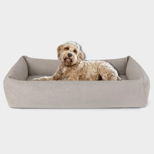 PAW WOW Emma Hundebett | Orthopädisches Hundebett | Hundekörbchen für mittelgroße und große Hunde (Beige, 105x75cm)