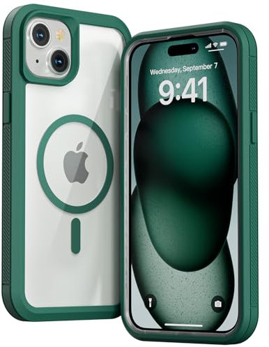 Follaroma for iPhone 15 Plus case, Compatible with MagSafe, Heavy Duty Shockproof Protection Phone Case, Double Layer Transparent Magnetic Phone Case for iPhone 15 Plus, 6.7 inch, Green