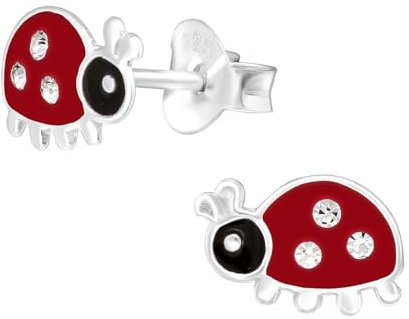 Monkimau Marienkäfer Kinder Ohrringe | 925 Silber | Mädchen Ohrstecker Schmuck | Hypoallergen & Nickelfrei | Kinderohrringe Geschenkidee