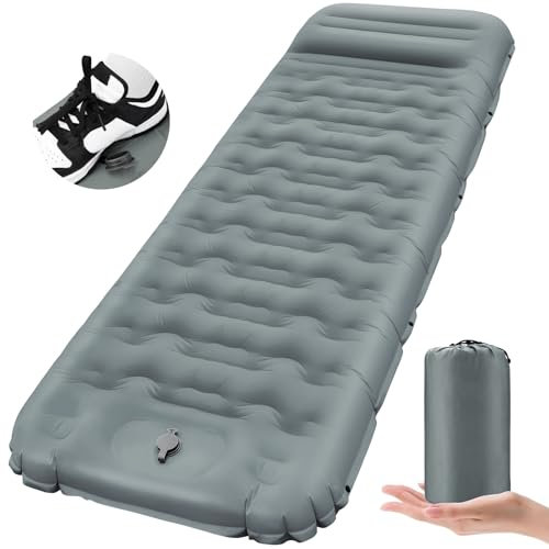 FTSMTK Matelas Camping Autogonflant de 12 cm D'épaisseur Matelas Gonflable Camping Compact Ultraléger avec Pompe à Pied et Oreiller Tapis de Couchage Imperméable pour Randonnée, Voyage, Sac à Dos