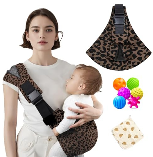 Babytragetuch, verstellbare Babytrage, verstellbare Tragetasche, einfache Kleinkindtrage, bequeme Babytrage, Babytrage, Wickeltuch für Neugeborene bis zu 3-36 Monate (Leopard New)