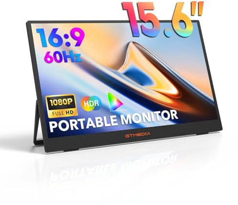 GTMEDIA Portable Monitors 15.6inch 1080P FHD Laptops Monitor USB C HDMI Second External Monitor for Laptop Gaming Monitors Display for Tablet/Phone/PC/MAC/Built-in Dual Speakers