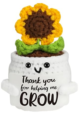 ZcrPrn Crochet Sunflower Teacher Appreciation Gift - Thank You for Helping Me Grow - for Teaching Assistant and Nursery Educators