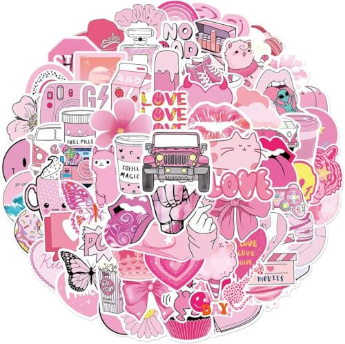 Dagmar Aesthetic Rosa Sticker 100 Stück,Wasserfest Aufkleber für Laptop Scrapbooking Journaling Handy Skateboard Notebook MacBook Gitarre, Trendy Vinyl Vsco Stickers