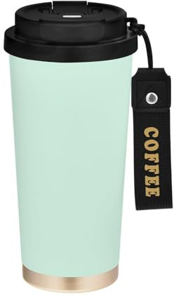 BURSTDDY 16 oz Insulated Coffee Tumbler,Plain Pale Blue Solid Stainless Steel Travel Coffee Mug with Lid and Straw Thermal Cup for Home Outdoor