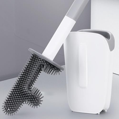 No Dead Corner Brosse WC Cactus – Brosse WC en silicone à long manche avec support – Brosse de nettoyage flexible antidérapante pour cuvette de toilette – Forme F pour nettoyer les toilettes