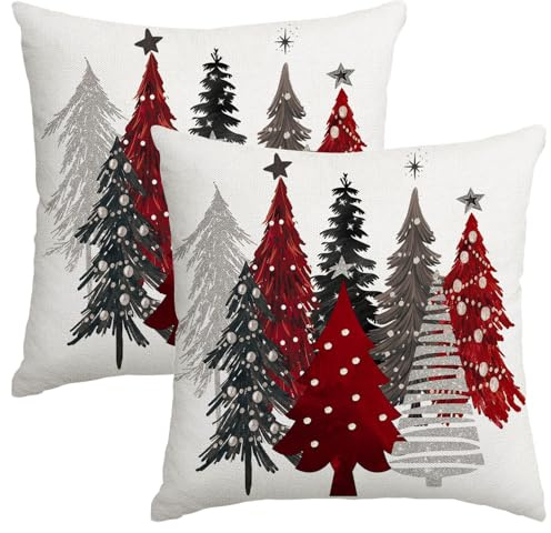 Miaikoe Weihnachtskissenbezüge, 60 x 60 cm, 2 Stück, dekorativer Weihnachtsbaum-Motiv, für Ferienhaus, Couch, Sofa, Dekoration