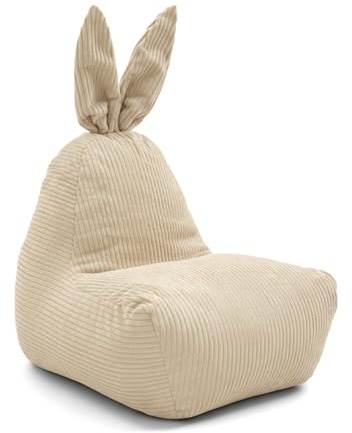 Gutekissen® Sitzsack Kinder mit Hasenohren (75x70x90cm) - Sitzsäcke fürs Kinderzimmer - Kindersitzsack mit Füllung - Montessori Bean Bag Möbel (Creme)