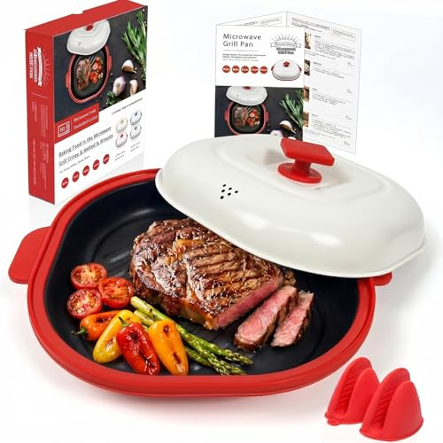Mikrowellen-Grillpfanne mit Abdeckung, Mikrowellen-Kochgeschirr Multi-Use zum Grillen, Braten, Bräunen und Knuspern, Mikrowellen-Speckherd-Tablett, Mikrowellengrill mit Abdeckung, sicher und leicht zu