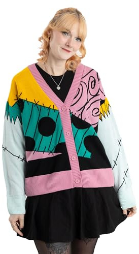 Disney The Nightmare Before Christmas Sally Womens Long Sleeve V Neck Cardigan | Multicoloured Button Front Design Movie Inspired Casual Wear Merch
