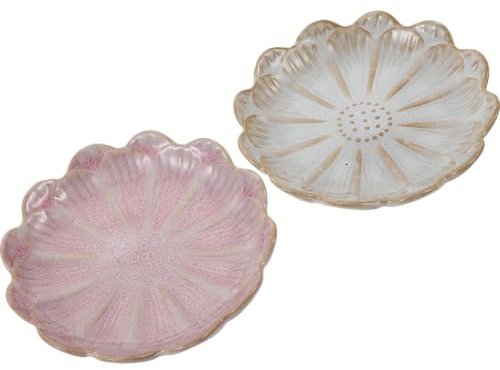 Angoily 2 piezas Bandeja Cerámica Decorativa Forma Flor para Joyas y Baratijas Rosa y Blanca Plato Funcional para Anillos Llaves y Accesorios Resistente y Fácil de Limpiar para Mesita