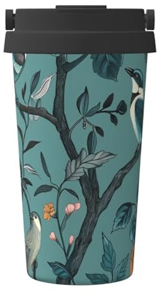 Mexpekil Insulated Coffee Cup Travel Mug with Leakproof Lid Classical Branch Bird Thermal Cups for Hot Drinks 500ml