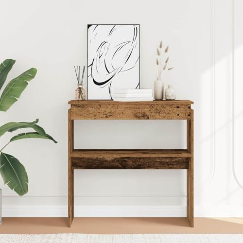 Mhdvray Table console en bois recyclé 80 x 30 x 80 cm - Table d'appoint étroite avec plateau de table robuste - Design moderne pour salon, couloir, chambre à coucher