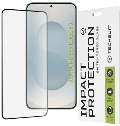 Techsuit Displayschutzfolie für Samsung Galaxy S25 Edge Gehärtetes Glas mit 9H Härte, Vollständige Abdeckung, Stoßschutz, Oleophobe Beschichtung, Anti Fingerabdruck, Blasenfrei, 111D Full Glue