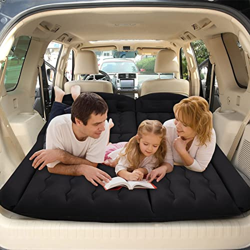 Plasaig Auto Luftmatratze SUV Aufblasbare Matratze 190x125cm Beflocktes Luftbett Auto für Rücksitz & Kofferraum Tragbare Camping Matratze mit 2 Kissen Schlafmatte für Auto Reisen Outdoor Schwarz