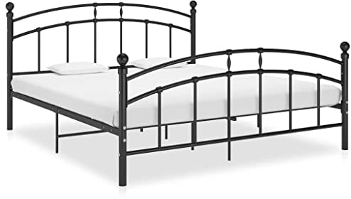 pulverbeschichtetes Metall Gute Nachtruhe Bettrahmen 160x200 cm Schwarz | Bettgestell Schwarz Metall 160x200 cm Stabiler Bettrahmen mit Lattenrost Schlafzimmer Möbel