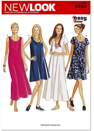 New Look 6352 Size A Misses' Dresses Sewing Pattern, Multi-Colour