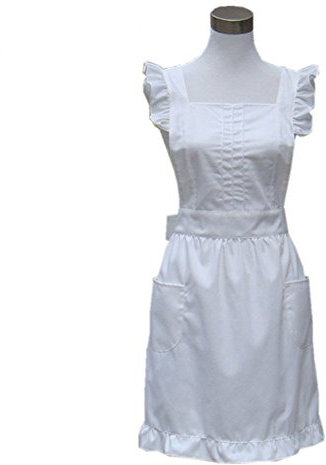 Musuntas Lovely Princess Retro Handmade White Lady 's Kitchen Restaurant Schürze für Frauen Kuchen Nette Flirty mit Taschen Schürzen für Geschenk (weiß)