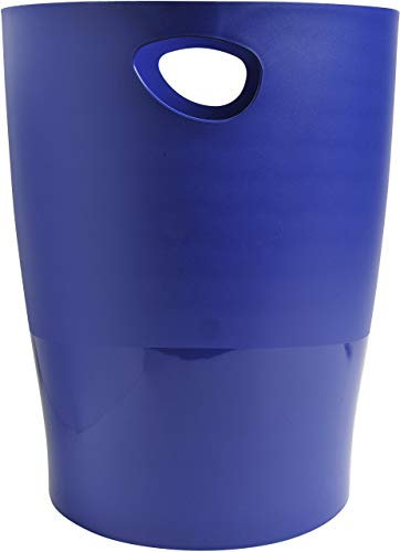 Exacompta 453104D ECOBIN Papierkorb 15 Liter mit Griffen. Eleganter und robuster Papierkorb und Mülleimer im modernen Design nachtblau Blauer Engel