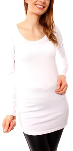 Easy Young Fashion - Damen Basic Langarmshirt - langes Longshirt - Unterziehshirt Skinny Fit 1098A