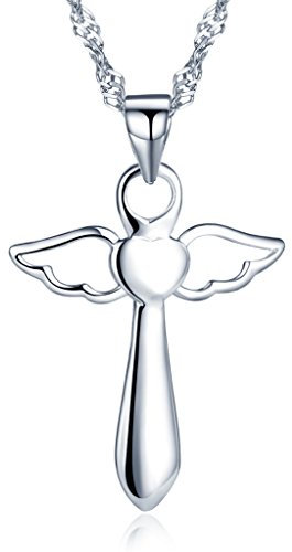 Unendlich U Klassisch Engelsflügel Herz Kreuz 925 Sterling Silber Damen Anhänger Halskette Kettenanhänger