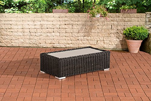 CLP Polyrattan Loungetisch Madeira I Gartentisch Mit Glasplatte I Beistelltisch Aus Rundrattan, Farbe:schwarz