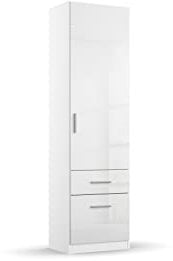 Rauch Möbel Celle Schrank Drehtürenschrank in Weiß / Hochglanz Weiß, 1-türig mit 2 Schubladen, inkl. Zubehörpaket Basic 1 Kleiderstange, BxHxT 47x197x54 cm