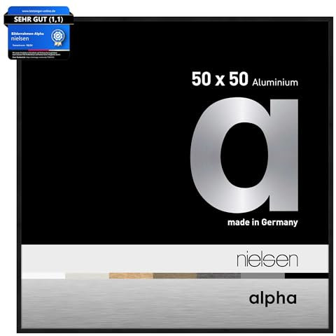 nielsen Bilderrahmen, 50 x 50 cm, Aluminium, Schwarz matt, Posterrahmen zum Aufhängen im Hoch- & Querformat, Echtglas, Alpha