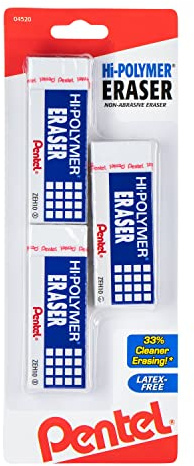 Pentel Hi-Polymer Block Eraser, Large, White, Pack of 3 (ZEH10BP3-K6)