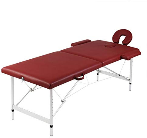 vidaXL Massagetisch mit Aluminiumrahmen Massageliege mit Kopfteil Armauflagen und Tasche Klappbar Massagebank 17,3 kg Therapieliege 2 Zonen Rot