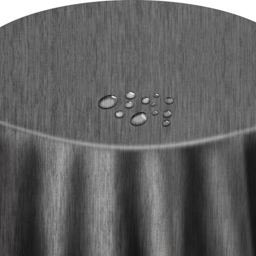 Wachstuch Robuste Leinen Prägung Rund Oval Größe & Farbe wählbar Rund 80 cm Grau Anthrazit abwaschbare Tischdecke