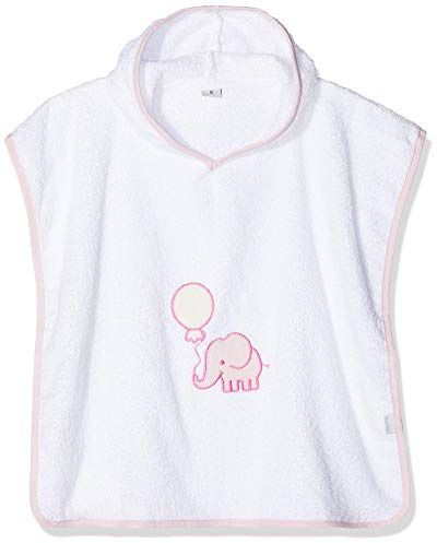 Playshoes Unisex Kinder Frottee-Poncho Elefant 340066, 586 - Weiß/Rosa, S (bis ca. 4 Jahre)
