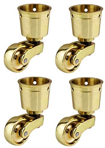 Solid Brass Castors Casters with 28mm Wheels – Genuine Solid Polished Brass – Antique Vintage – Cup Style Fitting – Polished Brass – UK Company - Set of 4