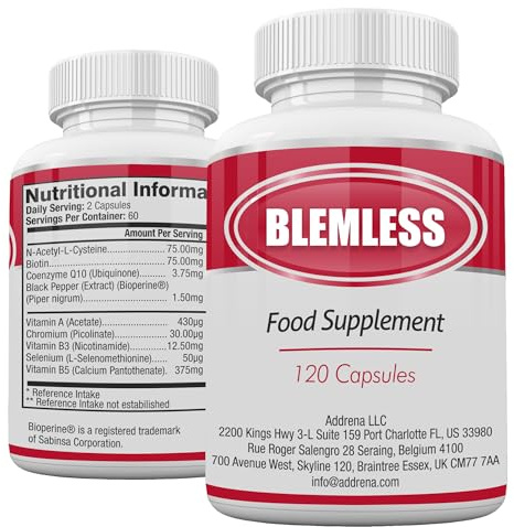 Blemless 60 Clear Skin Supplement Pill for Women Men Teens Spot Vitamin | Do your pores a favour, clarity complexion tablets, sebum & oily skin support, hormonal spots complex, 120 oral capsules