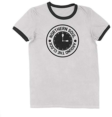 Northern Soul Around The Clock Contrast Ringer T-Shirt, Weiß, Large