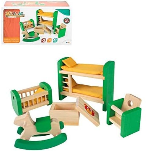 WOOMAX Set mobili casa delle Bambole in Legno Camera per Bambini (46470), Colore Giallo, S