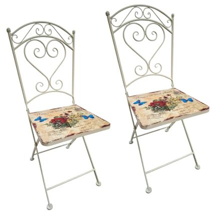 HTI-Line Metallstuhl 2er Set Flowers and Plants Gartentstuhl nostalgisch mit Motiv