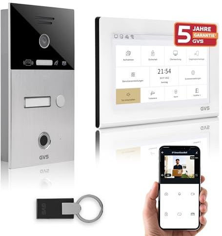 GVS Video Türsprechanlage mit Türöffner, Fingerprint, RFID, 1x 7 Monitor | Smarte Video Türklingel mit Kamera und Monitor & App - Gegensprechanlage für 1 Familienhaus (AVS4471U)