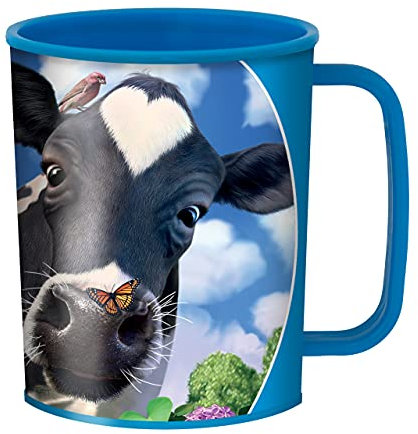 3D LiveLife Tazas originales - Vaca curiosa de Deluxebase. Taza de plástico de vacas 3D Lenticular de 300ml para niños, con ilustraciones originales con licencia del reconocido artista Jerry LoFaro