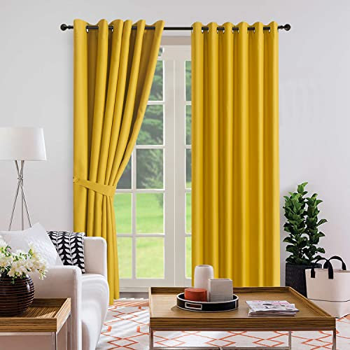 ZIMEL HOMES Insulated Heavy Thick Thermal Blackout Curtains Eyelet Ring Top Pair (Mustard, 46 Width x 54 Drop)