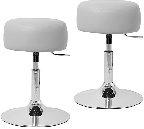 ML-Design Schminkhocker 2er Set Hellgrau aus Stahl verchromt, Sitzhocker rund Ø33cm, Schminktisch Hocker höhenverstellbar 52–65cm, drehbar, Ergonomischer Polsterhocker mit Kunstlederbezug, Antirutsch