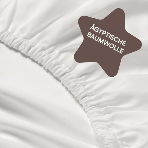 Amqua Spannbettlaken 200x200cm Baumwolle Weiß | Spannbettlaken hohe Matratze bis 30cm Steghöhe| ägyptische Baumwolle Bettlaken 200x200 | Spannbettlaken Baumwolle | Mako Satin Spannbettlaken